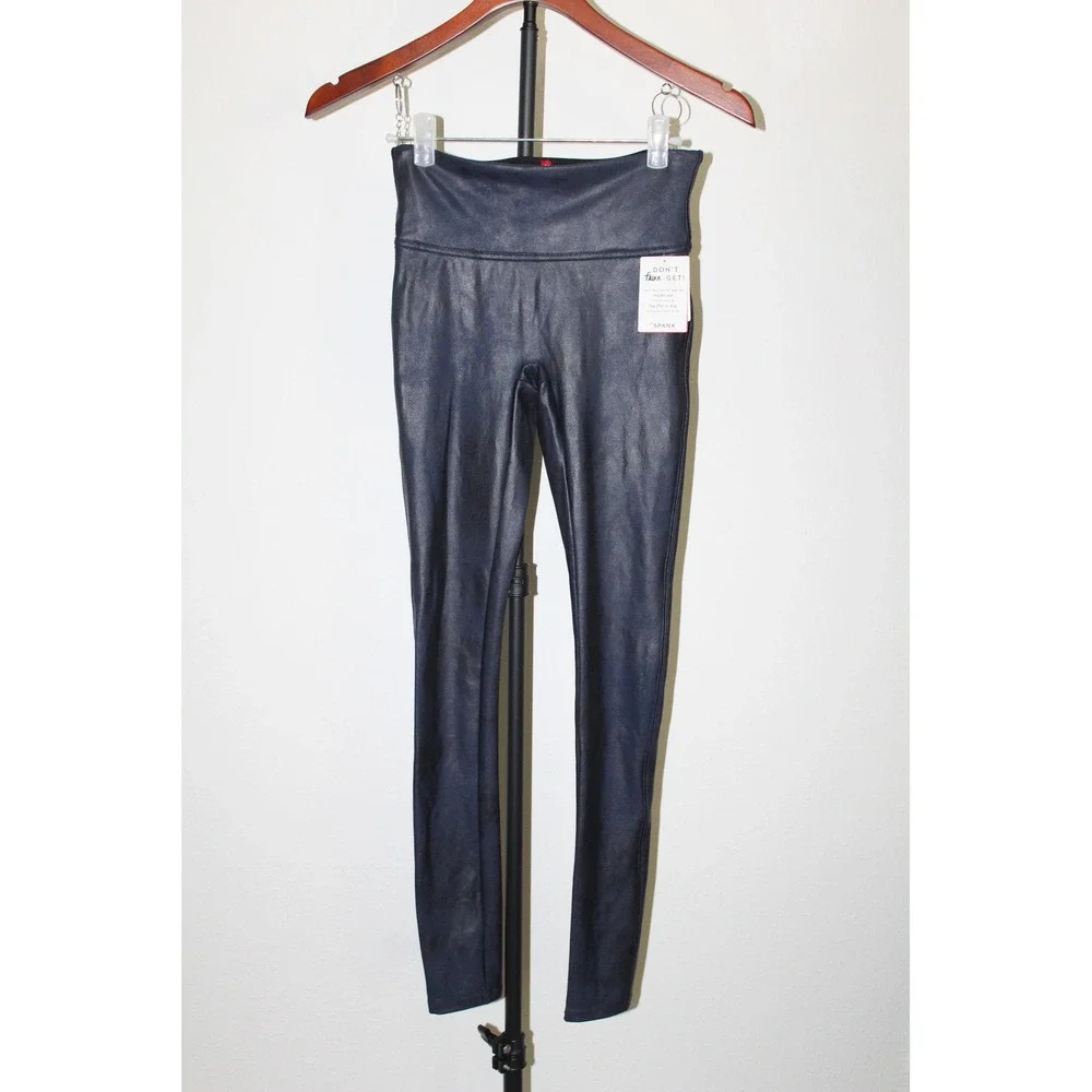 Spanx Faux Leather Leggings Womens XS Night Navy High Rise Shapewear 2437 NWT